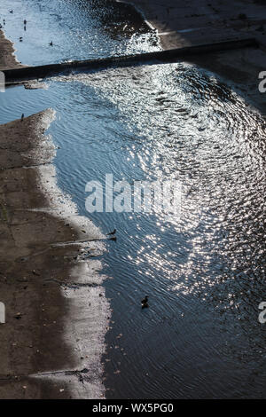 falling sunlight on river in the city Stock Photo