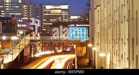 motorway A40 directly to residental houses in the evening, Essen, Ruhr Area, Germany, Europe Stock Photo