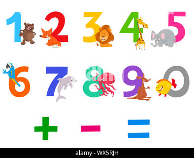 educational numbers set with cute cartoon animals Stock Photo