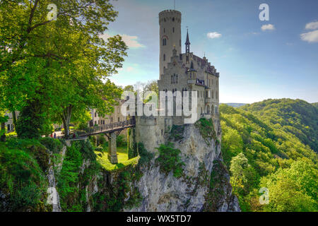lichtenstein castle on summer day with blue sky Stock Photo