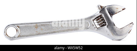 Old rusty stainless steel adjustable wrench isolated on white Stock Photo