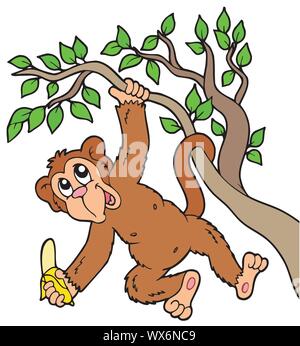Monkey with banana on tree Stock Vector