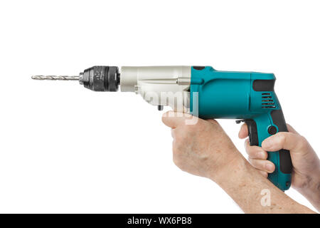 Electric drill in hands Stock Photo