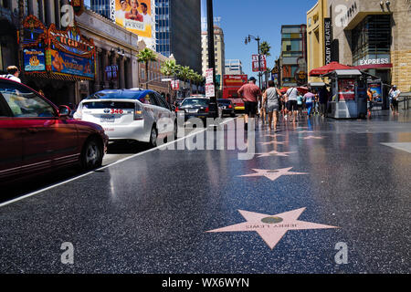 Hollywood walk of fame marble with pink star Stock Photo