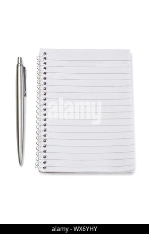 Notebook and silver pen on a white background Stock Photo