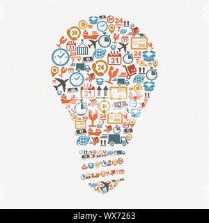 Idea light bulb, colorful shipping web icons composition. Stock Vector