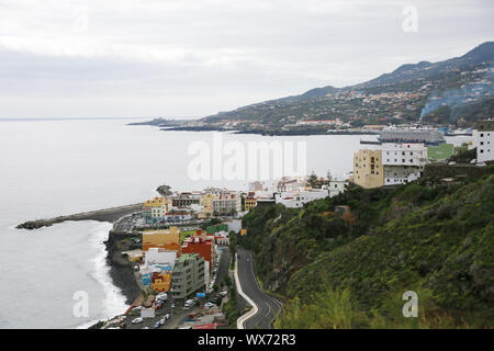 View from the viewpoint Mirador del Carmen to the port of Santa Cruz de La Palma Stock Photo