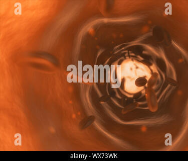 Vein interior with flowing blood in orange Stock Photo