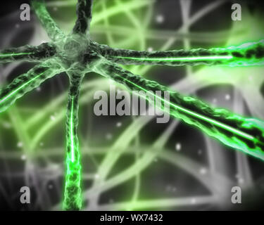 Black background green microscopic nervous system Stock Photo