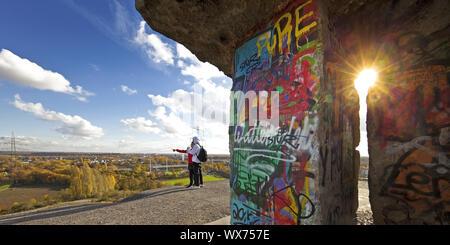 graffiti on the stairs of heaven, spoil tip Rhine Elbe, Gelsenkirchen, Ruhr Area, Germany, Europe Stock Photo