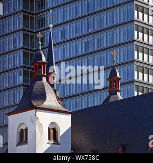 Old St. Heribert church in front of the Lanxess AG headquarters, Cologne, Germany, Europe Stock Photo