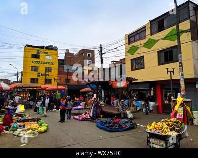 Caqueta shoe market at Lima Peru, also fruit and meat market Stock Photo