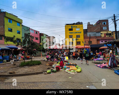 Caqueta shoe market at Lima Peru, also fruit and meat market Stock Photo