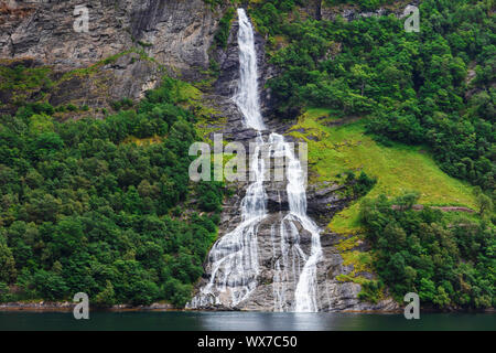 Waterfall Friaren Geiranger fjord. Stock Photo