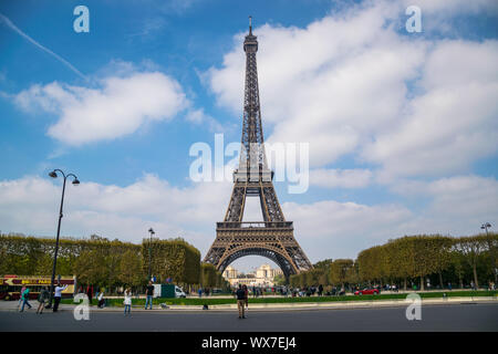 PARIS, FRANCE - 02 OCTOBER 2018: Eiffel tower, symbol of Paris , captured from champs de Mars. Stock Photo