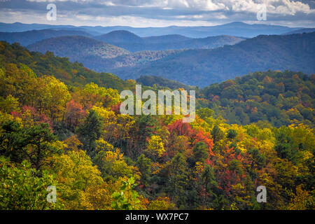 blue ridge and smoky mountains changing color in fall Stock Photo