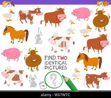 find two identical farm animals task for children Stock Photo - Alamy