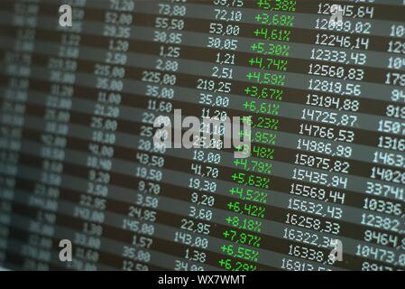 Stock market boom, skyrocketing prices. Green nombres across the board. Financial gains, profit concept. Stock Photo