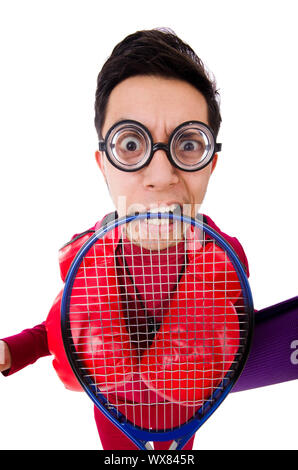 Funny man in sports concept on white Stock Photo