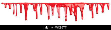 Red blood like paint dripping isolated on white Stock Photo