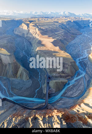 aerial view of xinjiang anjihai grand canyon Stock Photo