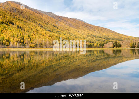 autumn mountain forest and reflection Stock Photo