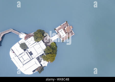 aerial view of jiujiang smoke water pavilion in winter Stock Photo