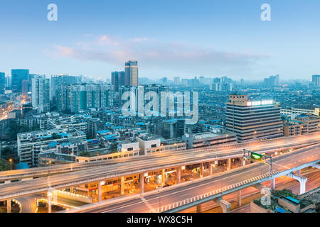 chengdu cityscape in sunset Stock Photo