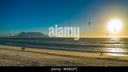 Kite surfers in Cape Town, South Africa. Stock Photo