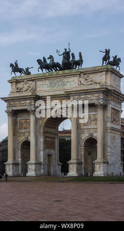 peace arc in milan with bronce shorse sculptures Stock Photo