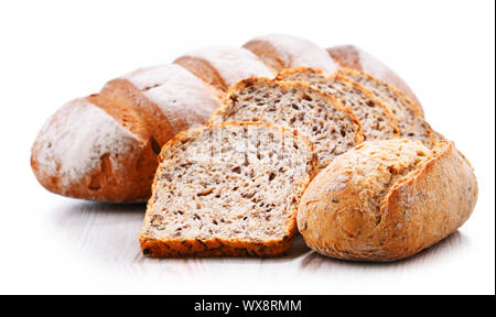 Composition with assorted bakery products isolated on white Stock Photo