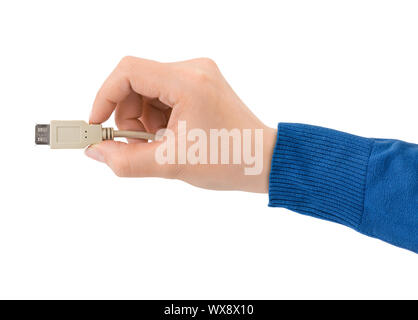 Computer cable in hand Stock Photo