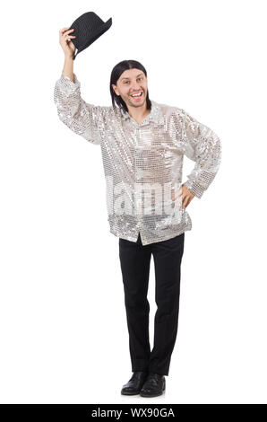 Performer in shiny costume isolated on white Stock Photo