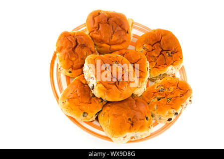 currant bread rolls isolated on white Stock Photo