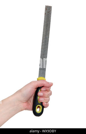 Hand holding a rasp file on white background Stock Photo - Alamy