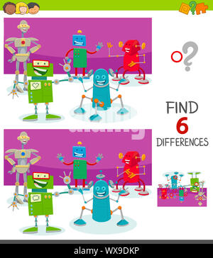Differences educational game with cartoon robots group Stock Photo - Alamy