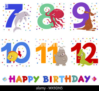 birthday greeting cards set with cute animals Stock Photo