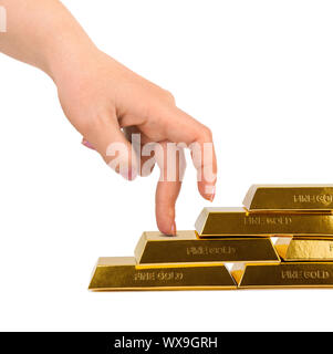 Hand and stairs made of gold bars Stock Photo