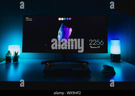 Cool Minimalistic Wireless Desk Setup Stock Photo