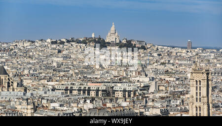 PARIS, FRANCE - 02 OCTOBER 2018:The Basilica of the Sacred Heart (Sacre Cœur Basilica). Montmartre, Paris, France. View from Notre Dame cathedral Stock Photo