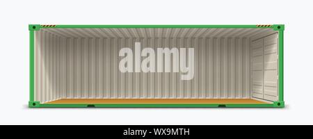 Illustration of green metal container without side wall and realistic shadow on white background Stock Vector