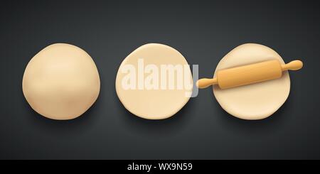 illustration of dough collection with realistic shadow on dark background Stock Vector