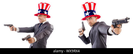 Man with american hat and handguns Stock Photo