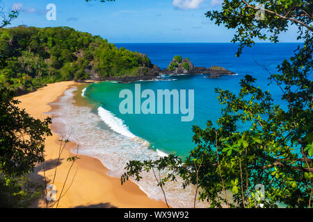 Aerial view of Baia do Sancho in Fernando de Noronha, consistently ranked one of the world's best beaches Stock Photo