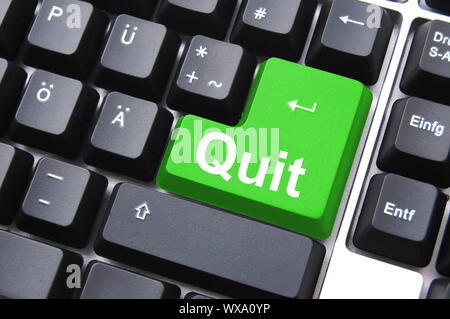 quit button on black internet computer keyboard Stock Photo