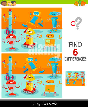 Differences educational game with cartoon robots group Stock Photo - Alamy