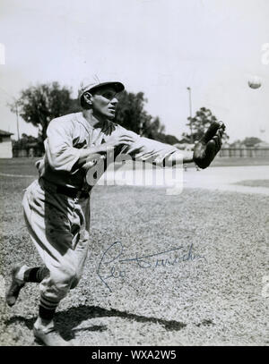 Vintage action photo of Leo Durocher as a young player at spring training with the St. Louis Cardinals in the 1930s. Stock Photo