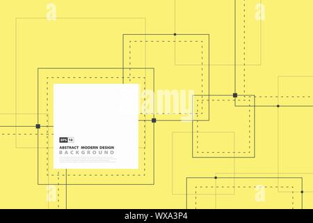Abstract square line tech design in yellow color. Use for minimal style of geometric, poster, ad, artwork, template. illustration vector eps10 Stock Vector