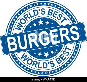illustration of worlds best burgers blue stamp design icon Stock Vector