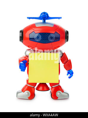Toy robot with blank paper Stock Photo